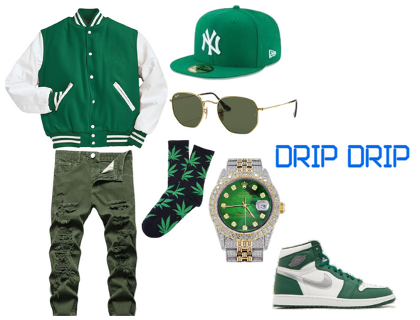 green outfit/drip