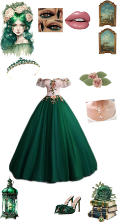 emerald Green and Pink Ball gown