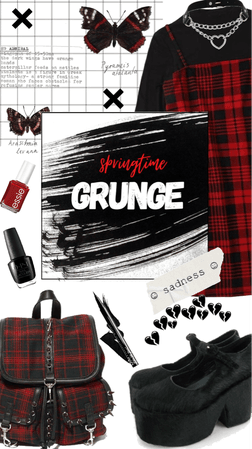 Springtime Grunge/E-Girl: Black + Red Plaid
