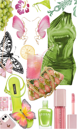 Weekend Party Pink and Green with Butterflies