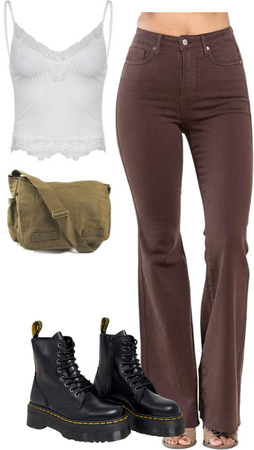brown flared jeans outfit