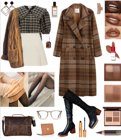 70s Inspired brown plaid winter look