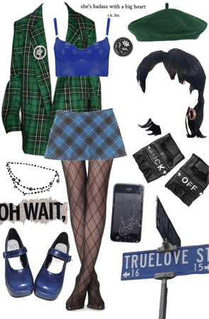 blue and green plaid punk girl