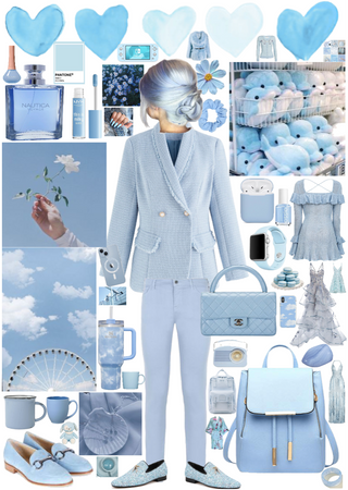 Pastel Blue Tweed Blazer Outfit