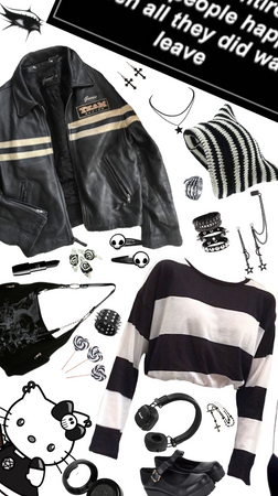 black stripes and leather jacket>>>