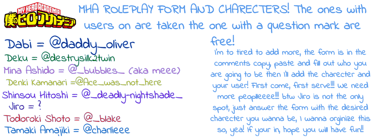 MHA RP FORM AND CHARECTERS!!