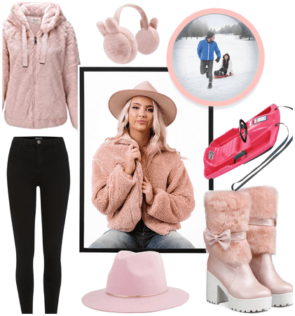 Pink winter sledding