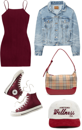 maroon and jeans