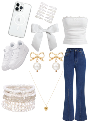 White Simple Dolly Ribbon Bow Outfit ♡