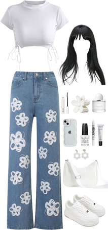 White Flower Jeans