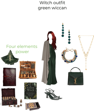 Green Wiccan elements power,witch look in modern vibes idea by g.o. 2022