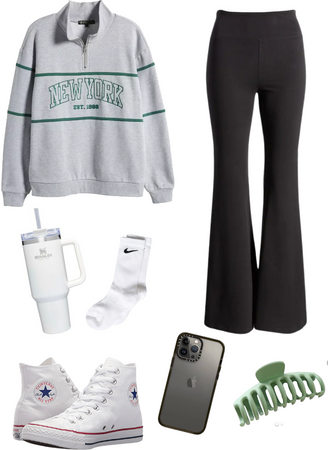 School in New York Outfit 💚🖤🤍