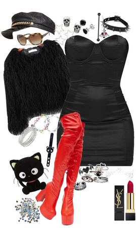 black/red party outfit