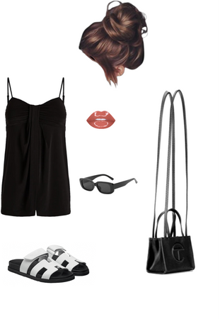 black romper and white Hermes chypre sandals summer outfit