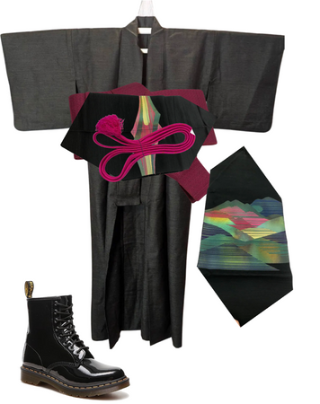 kimono - teal black & 80s landscape