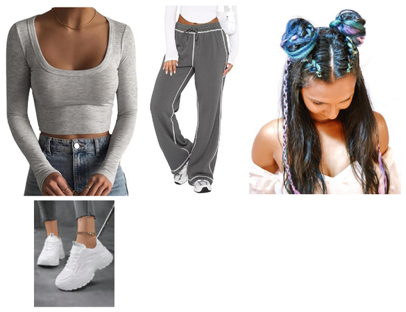 Track Pants, Crop Top, and Sneakers