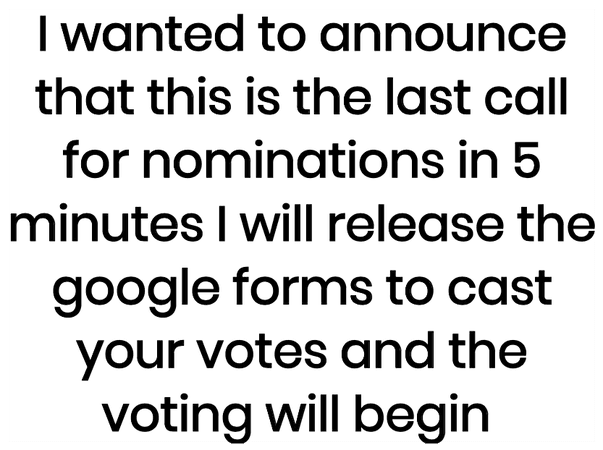 FINAL CALL FOR NOMINATIONS