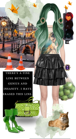 Green and black outfit