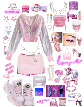 pink futuristic cyberpunk inspired outfit