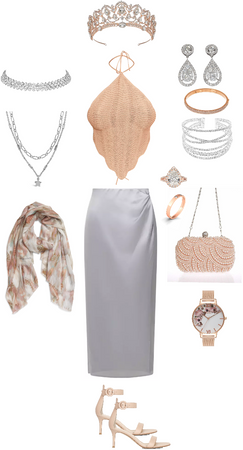 Peach, Beige, Silver fashionista themed outfit
