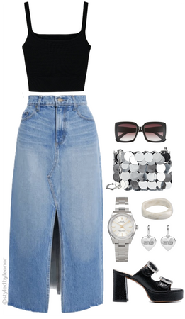 Cool Trendy Casual Long Denim Skirt Outfit