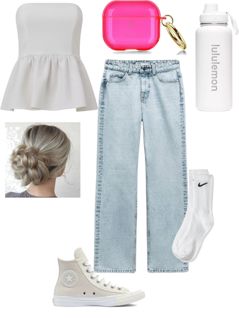 preppy cute aesthetic outfit with jean and strapless top
