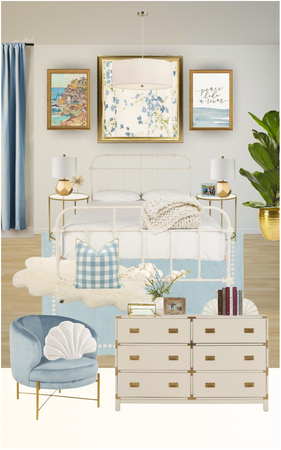Baby Blue, Gold and White Bedroom
