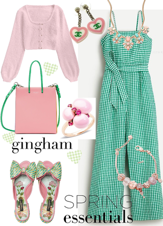 green gingham with pink for a day look