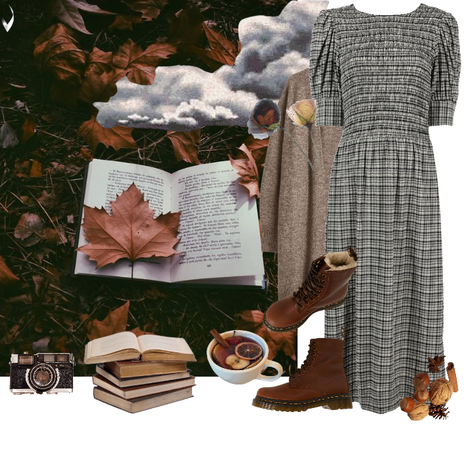 fall/autumn dark cottagecore/academia outfit.