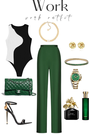 work outfit - black and green outfit