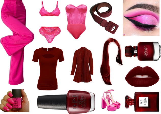 Oxblood Red and Hot Pink Outfit