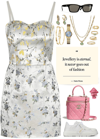 short dress,chanel bag,dior sneakers & gold jewelry