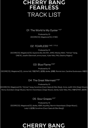 Cherry Bang "FEARLESS" Tracklist