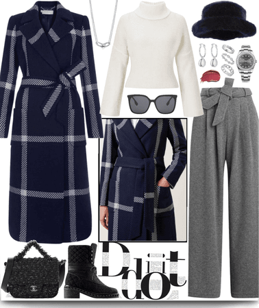 long checked coat outfit