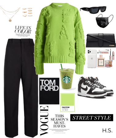 green and black outfit