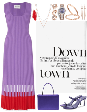 Purple outfit with red touches & rose gold jewelry