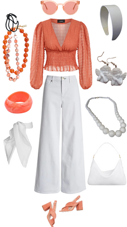 Coral/Peach /Orange and White inspired outfit