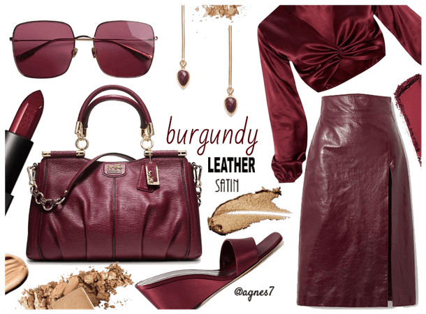 Burgundy satin and leather