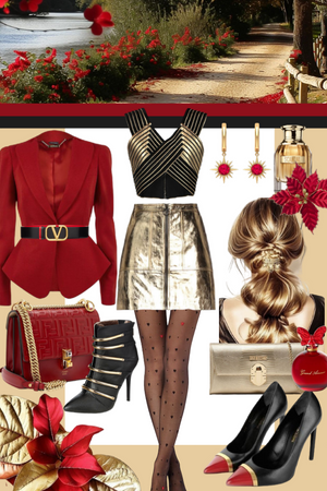 Gold red and black elegant outfit