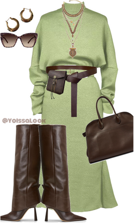 Linen-blend Midi Dress - Green/floral - Ladies