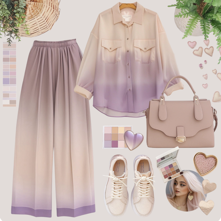 Pastel purple and beige ombre comfort outfit