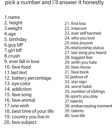 pick a number and I'll answer honestly
