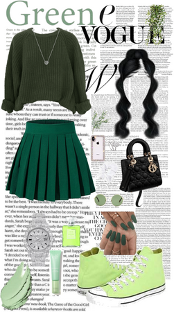 green,black and white look