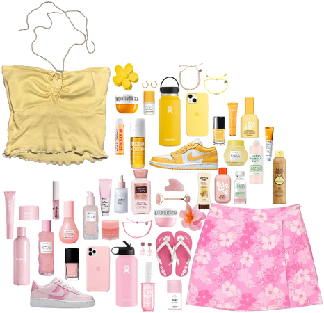 yellow and pink coconut girl outfit