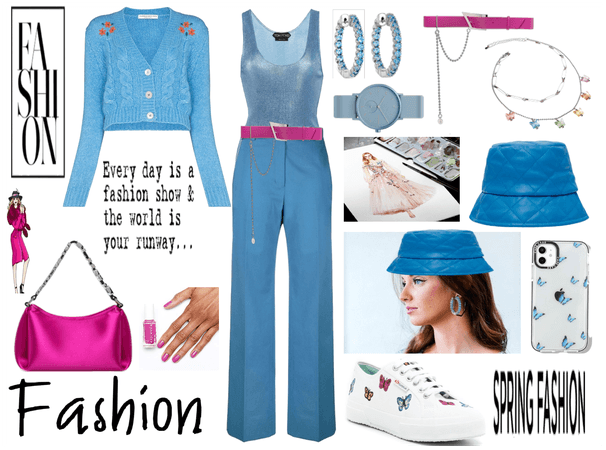 Blue, butterflies and super pants in a trendy look