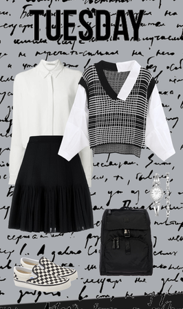 Black skirt and white shirt