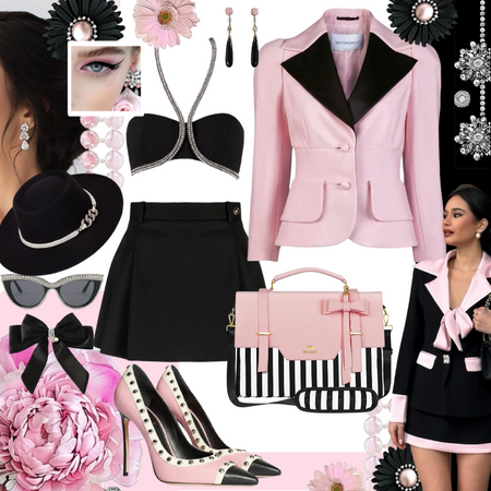 Black white and pink bag challenge outfit