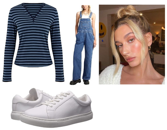 Denim Overalls and Striped Long-Sleeve Shirt
