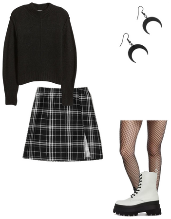 Sweater+Plaid Skirt