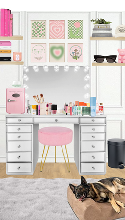 A cluttered vanity!